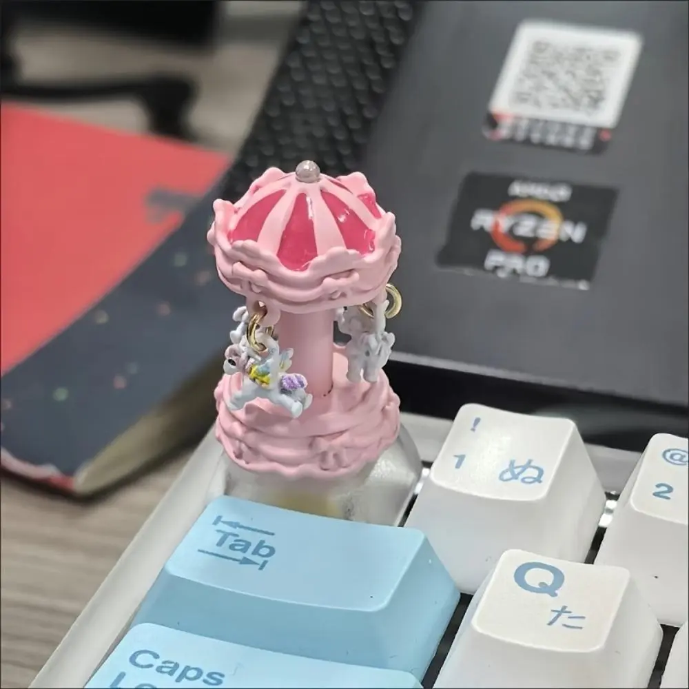Handmade Resin Unicorn 3D Pink Carousel ESC Keycap Pastel Aesthetic Resin Base Custom ESC Key Replacement Fit Cherry MX Switches Cute Keyboard Mod Accessory Perfect Customization Gift For Her