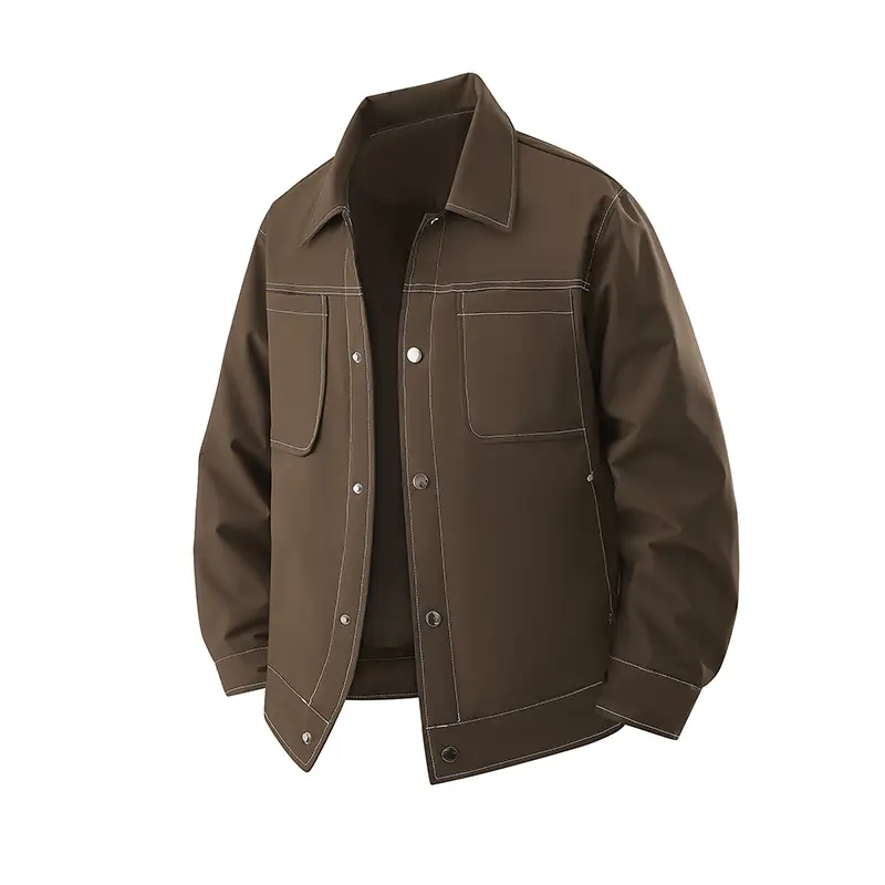 Men’s Casual Utility Jacket, Lightweight Button Down Shirt Jacket with Pockets, Long Sleeve Workwear Jacket, Vintage Streetwear Outerwear for Fall
