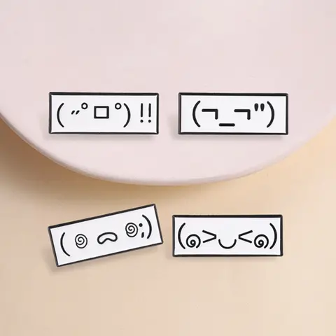 4-Piece set Cute Japanese Kaomoji Enamel Pins Kawaii ASCII Text Face Shy Wronged Shocked Shocked Mood Alloy Brooches Lapel Backpack Clothing Decor Badge Fashion Jewelry Accessories Gifts for Friends Brooch Pin Clip