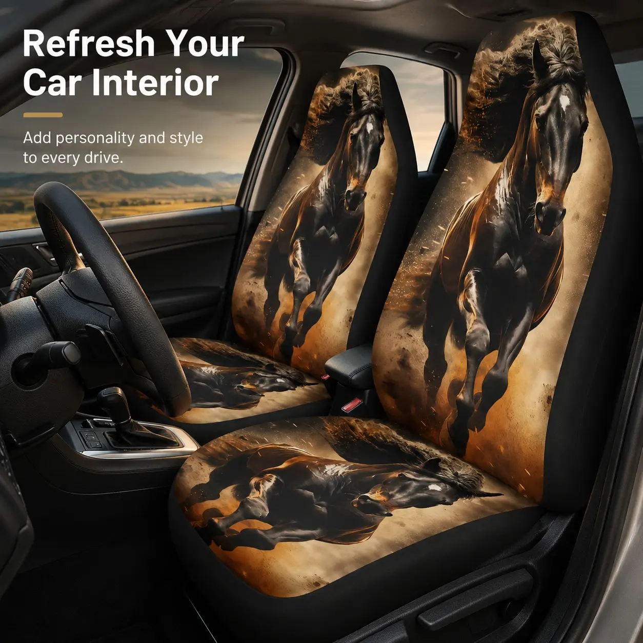 2pcs Horse Car Seat Covers for Front Seats, Automotive Seat Covers, Universal Fit Printed Seat Protectors, Colorful Car Seat Decorative Auto Interior Decor Accessories for Cars Suvs Trucks
