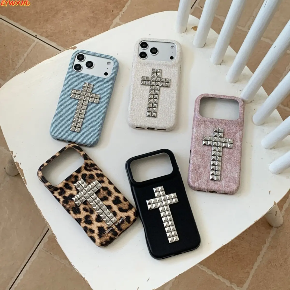 EYWXND Chanel-Style Studded Denim Smartphone Casing - Pro Models Cellphone Cover, Handheld Sports Outdoor Accessory, Multiple Colors Back to School Item