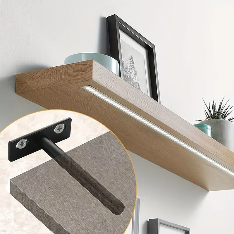 4-piece black floating shelf bracket set, 3 sizes available, includes screws and expansion tube set, specially designed for hidden wall mounting, elegant and stylish, furniture accessories