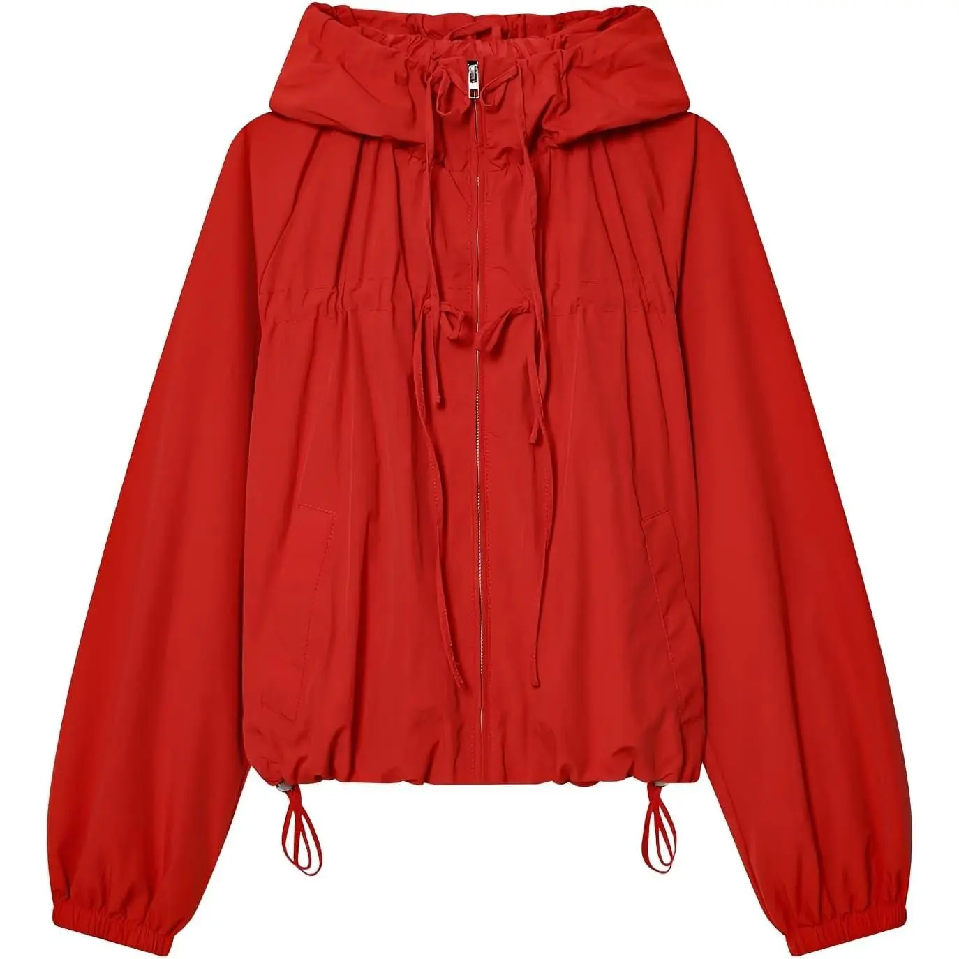Wyeysyt Women Windbreaker Jacket Lightweight Gathered Hooded Jacket| Windbreaker, Drawstring Hem, Varsity Jacket with Pockets, Cropped Coat
