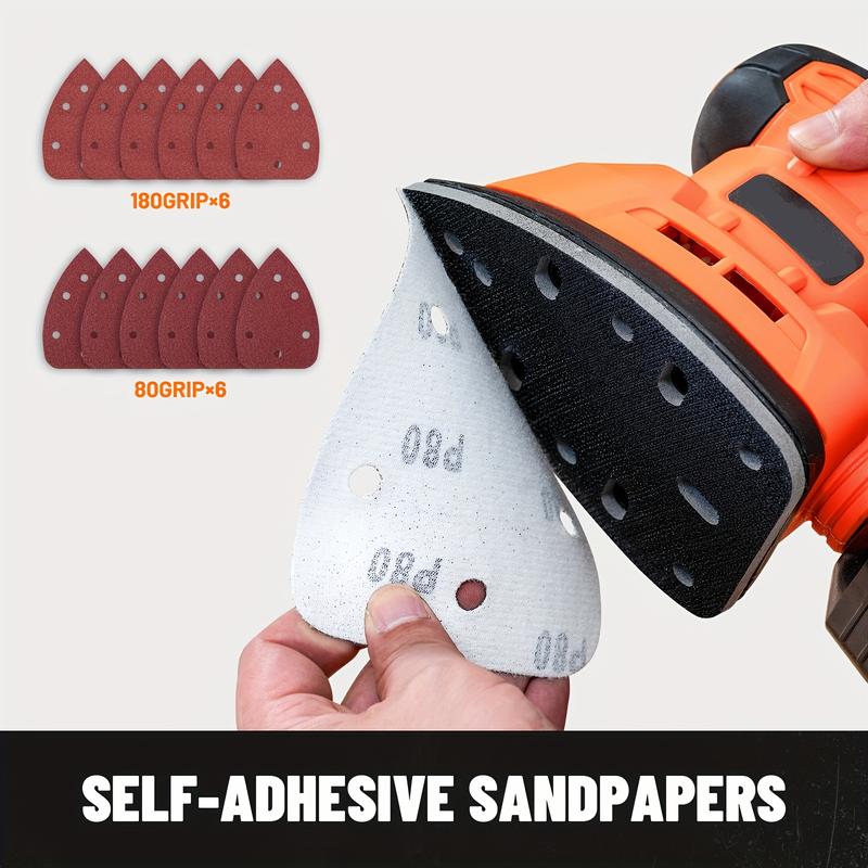 Electric Sander & Grinder with 12 Sandpaper Sheets, Dust Collection System - Corded Electric Tool Suitable for Paint Removal, Wood & Steel Preparation, Compatible for Small Space Sanding, Polishing, Grinding (for home DIY &)