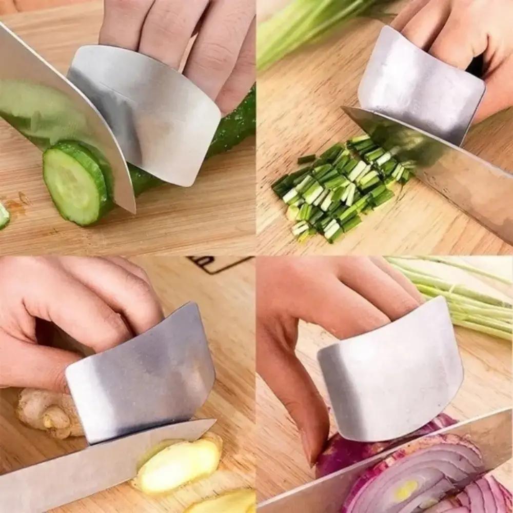 Stainless Steel Finger Protection Knife, 1 Count Multifunctional Vegetable Cutting Baffle, Household Kitchen Cooking Protection Gadgets