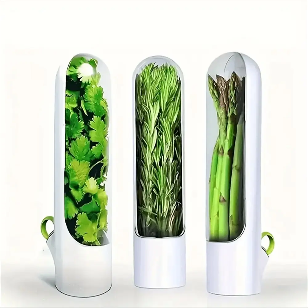 Clear Plastic Vegetable Storage Box, Refrigerator Fresh-Keeper, Transparent Shell for Easy Viewing, No Battery Required, Keeps Asparagus, Cucumbers, Carrots Fresh Longer, Stackable and Space-Saving.