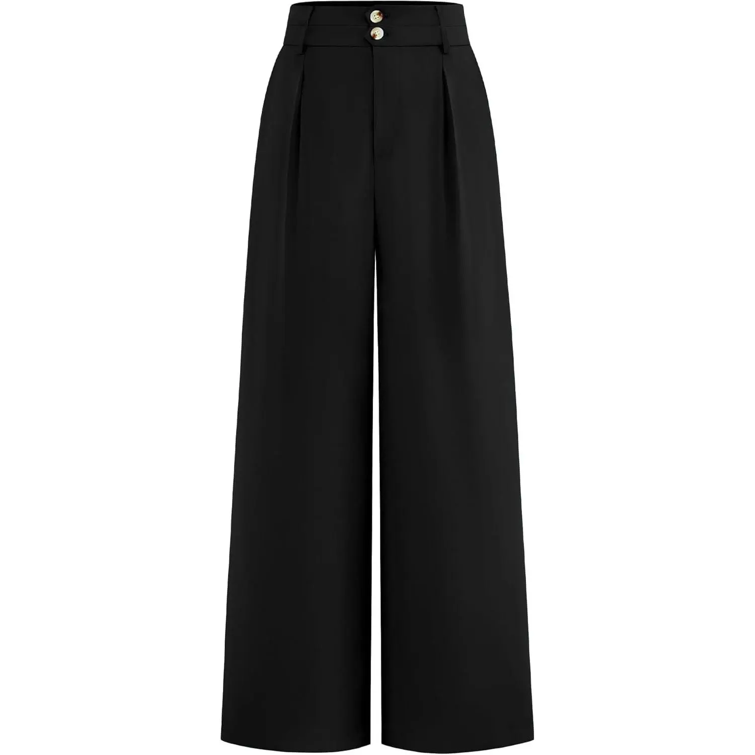 Women's High-Waisted Lightweight Polyester Wide Leg Trouser - Button Pleated, Pocketed, Navy Suit Slacks for Business Casual Office Work (Ideal Fit for Birthday Occasions), Pocket