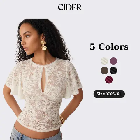 Cider Lace Floral  Bell Sleeve Cut Out Top