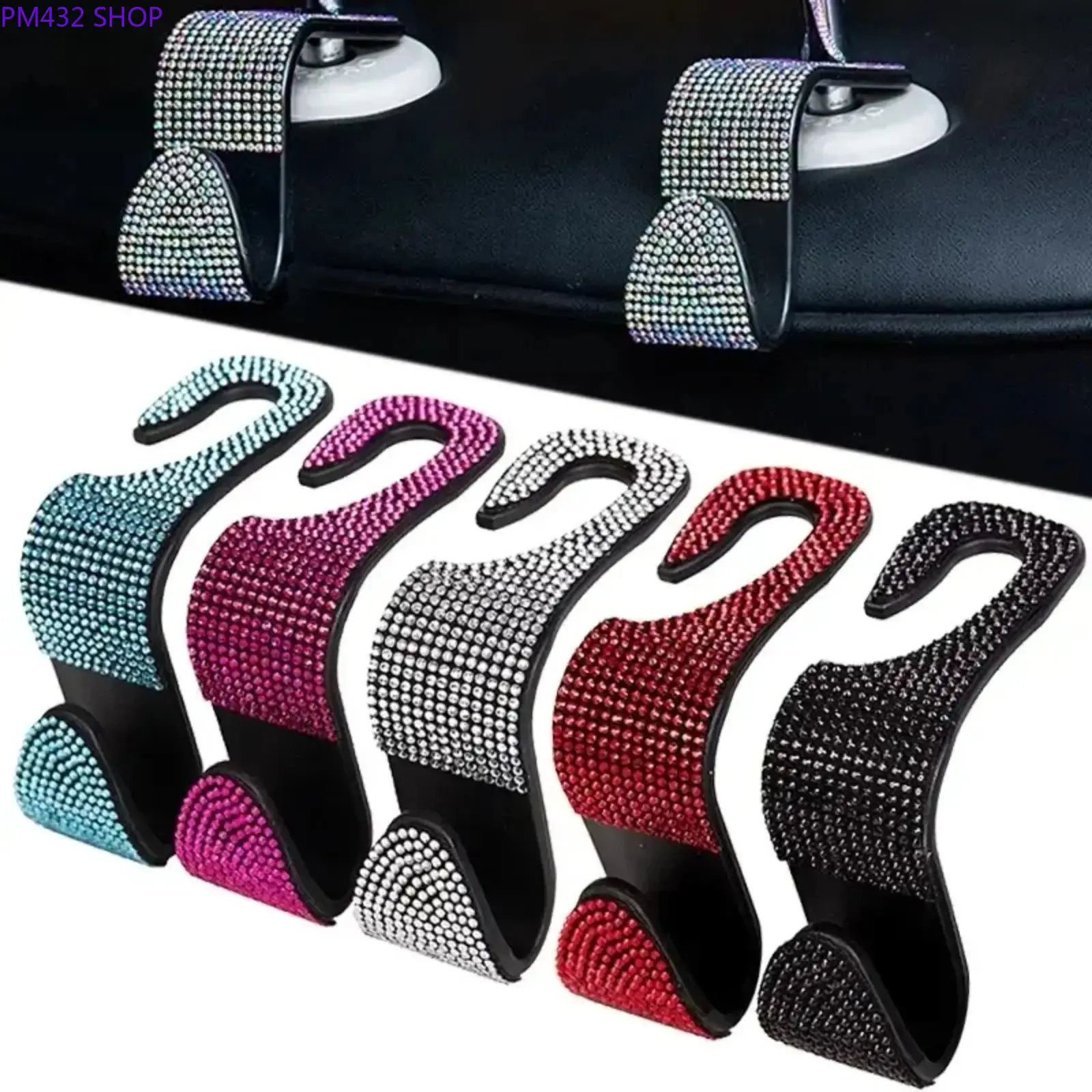 Women's 4-Pack Diamond-Imitating Bling Car Seat Hooks - Concealed Design Diamond Hooks, Easy-to-Clean Seat Back Mount Car Interior Organizers, Fashion Costume Jewelry Accessory for Bags & Daily Storage