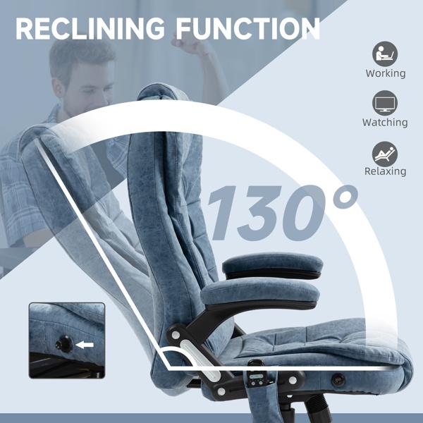 Heated Massage Office Chair with six vibration massage points and three heat modes, 120° recline, curved backrest, and thickly padded seat. Wired remote control for massage.
