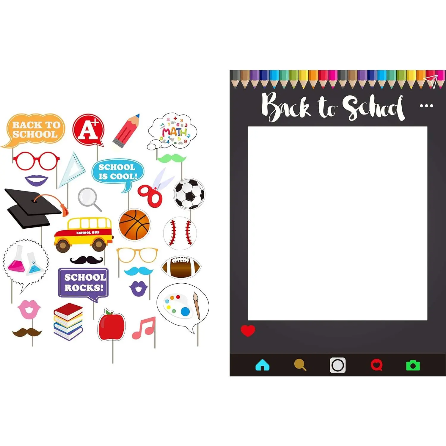 to School Party Photo Booth Props  of School with Photo Frame(Pack of 30)