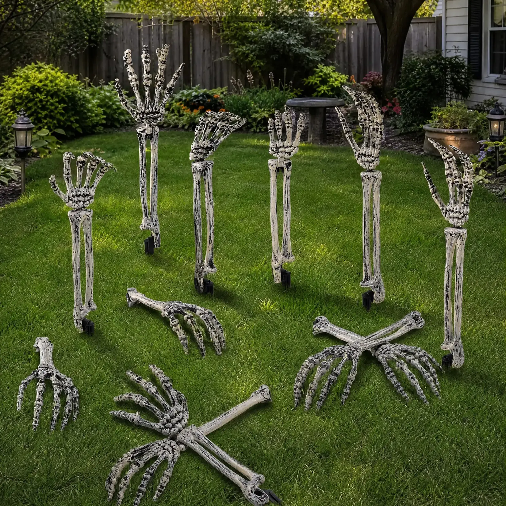 Creepy Skeleton Hand Ground Stakes – 6 Pairs of Bone-Effect Plastic Yard Stakes, Eerie Graveyard Decoration for Halloween, Lawn, Garden, or Haunted House Display