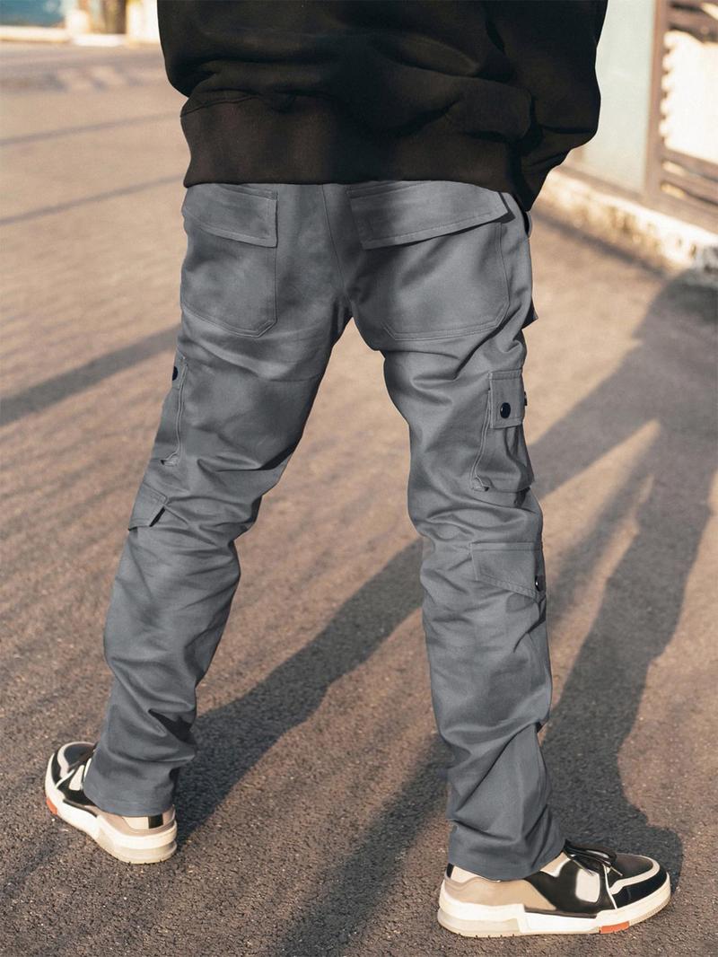 Men's Plain Pocket Drawstring Waist Cargo Pants, Casual Slant Pocket, Sporty Street Trousers, Men Cargo Pants, Men's Bottoms for Daily Wear, Winter Wear