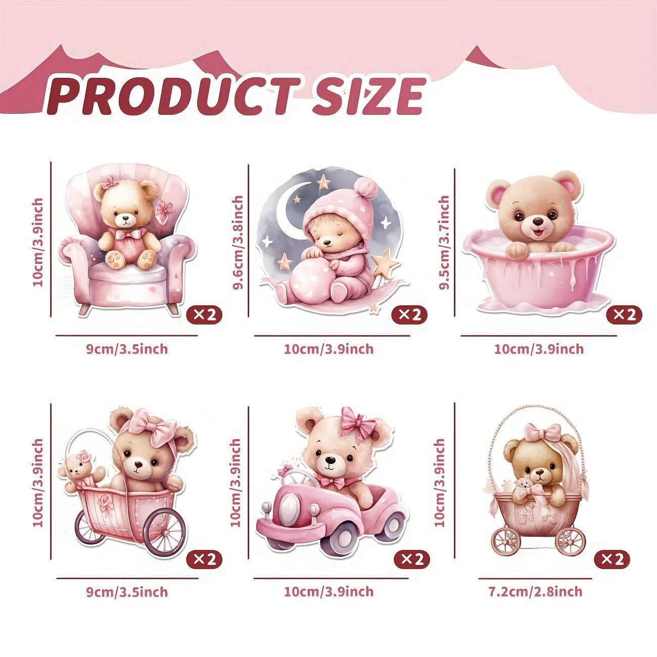 Bear & Carriage Design Cupcake Topper, 12pcs/set Cute Cartoon Bear Cupcake Picks, Gender Reveal Baby Shower Cake Decoration