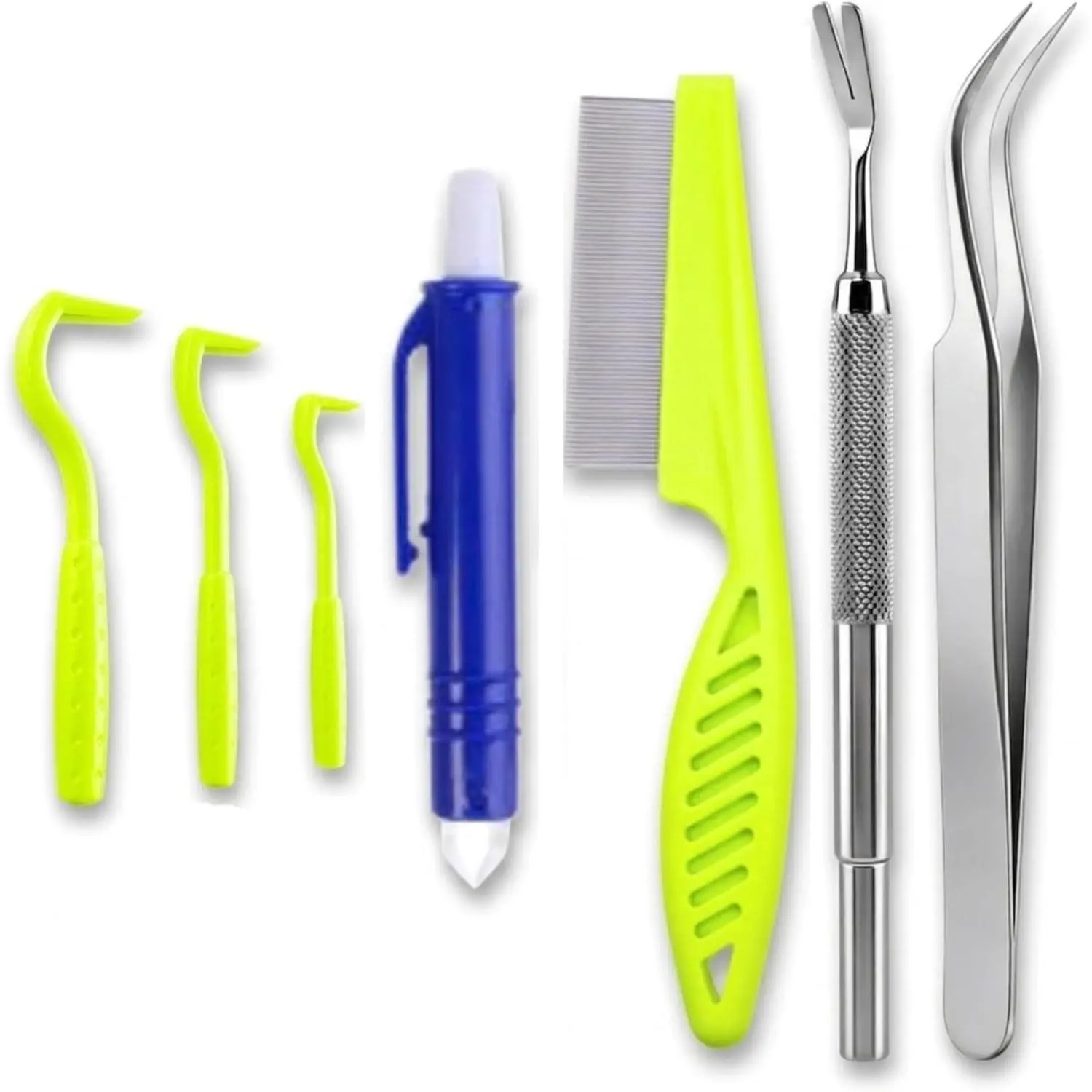 7 Pack Tick Removal Tool Kit for Pets & Humans, Safe Tick Tweezers & Tick Comb Set, Complete Tick Remover Kit Fully Extract Entire Ticks for Dogs, Cats and People Tick Prevention