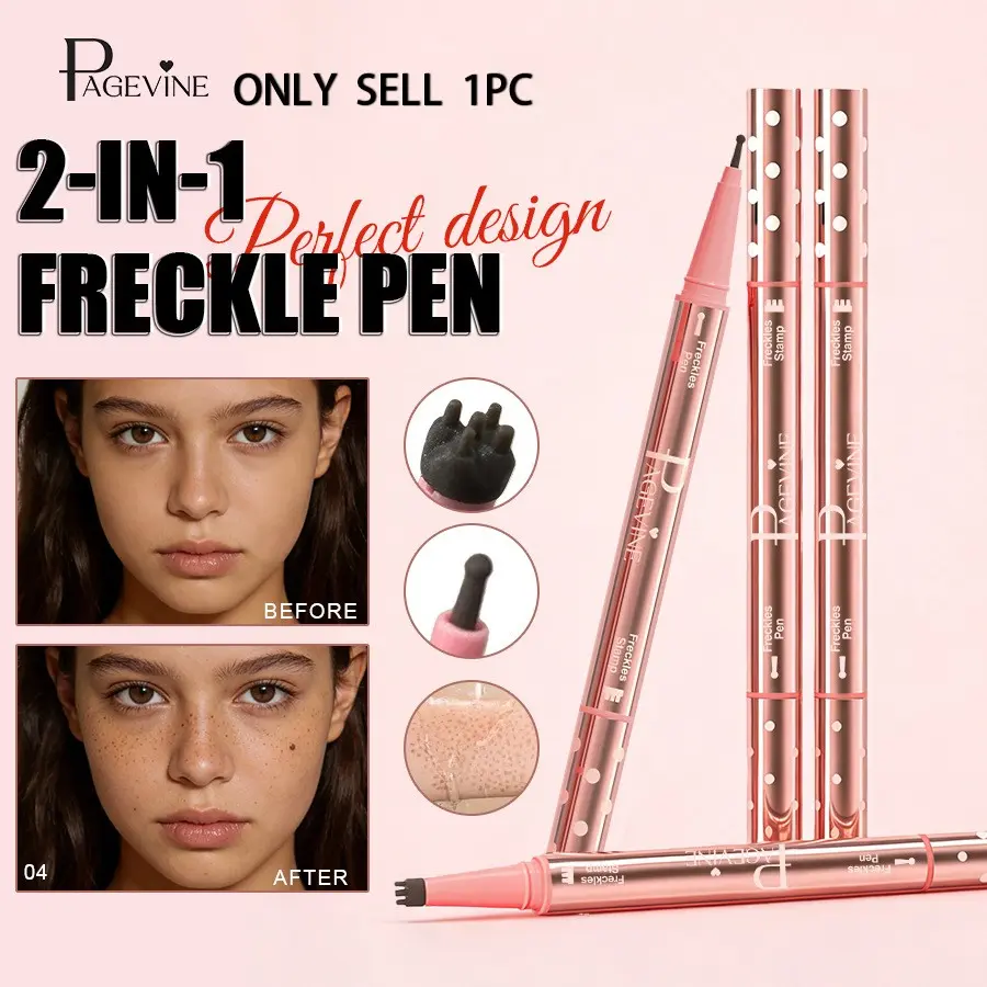 1Pc, PAGEVINE 2 In 1 Dual Tip Freckle Makeup Pen, Fine Line Tip & Multi-prong Stamp Head, Smooth Pigment Liquid, For DIY Natural Faux Freckle Facial Styling, ViralFreckleMarker, CreativeFaceCosmetic, DailyStageMakeupEssential