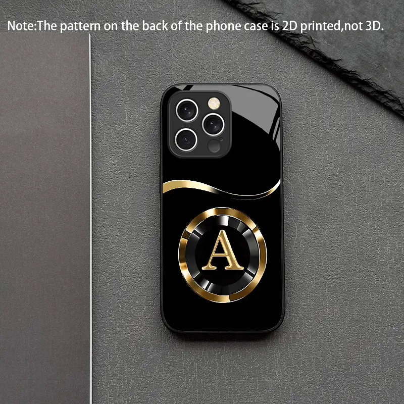 Metallic Curved Edge Ring Letter A Tempered Glass Phone Case, Protective Casing Cover for iPhone 17 Air, 16, 15 Pro Max, 14 Plus, 13, 12, 11 Mobile Phone Accessories, Smartphone, Handheld