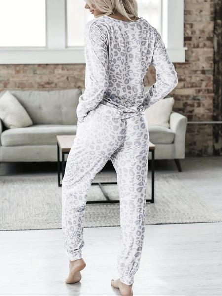 Women's Leopard Print Long Sleeve Top & Elastic Waist Butterfly Cuffed Pants, Soft Comfortable Knit Loungewear Pajamas Set for All Seasons, Casual Homewear for Women