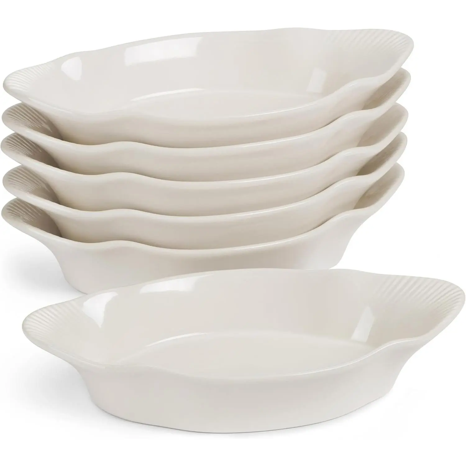 Set of 6 12oz Ivory Mini Ceramic Au Gratin Baking Dishes, Individual Serving Casserole Set, Oven Microwave Dishwasher Safe, Ideal for Banana Split, Lasagna & Cobblers