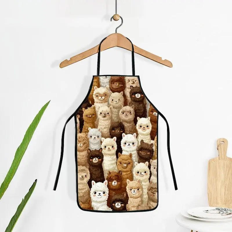Whimsical Dense Cute Fluffy Alpaca Print Kitchen Apron, New Style Multiple Specifications Available, Playful Cartoon Home Cooking Accessory for Daily Kitchen Use & Baking Activities