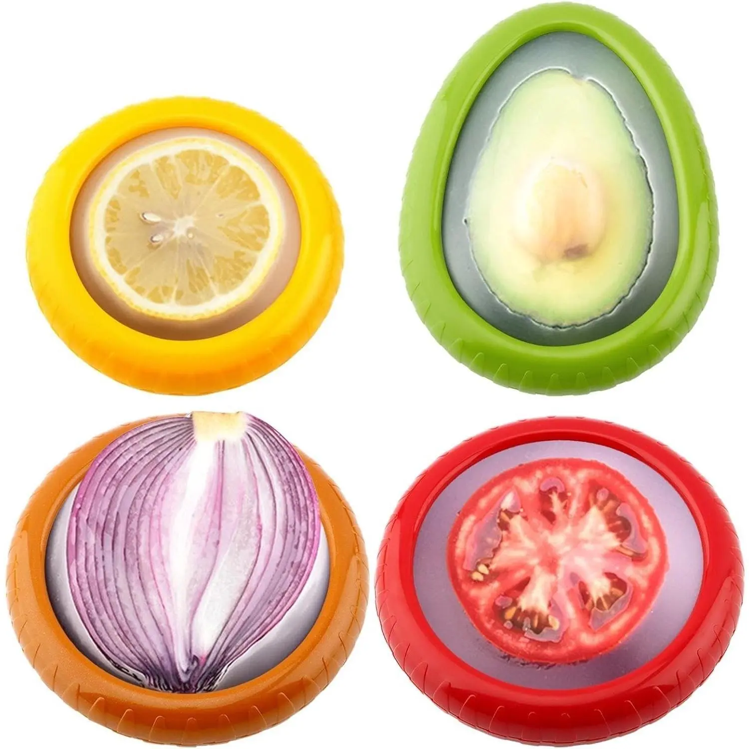 Avocado Saver and Tomato Holder Set of 4 - Reusable Storage Containers for Half Avocado, Ideal for Garlic, Onions, Lemons, and PotatoesGift