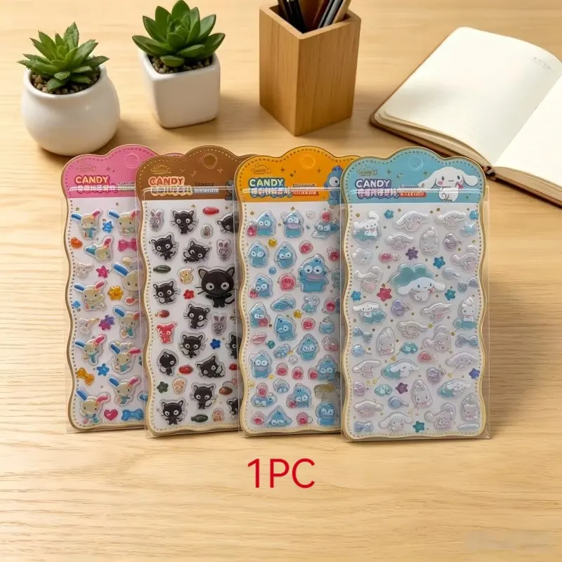 Sanrio Crystal 3D Sticker, Cute Cinnamon Roll Hanging Decoration, Waterproof Resin Embossed Cartoon Character Sticker, Ideal for Diaries, Phone Cases, Cups