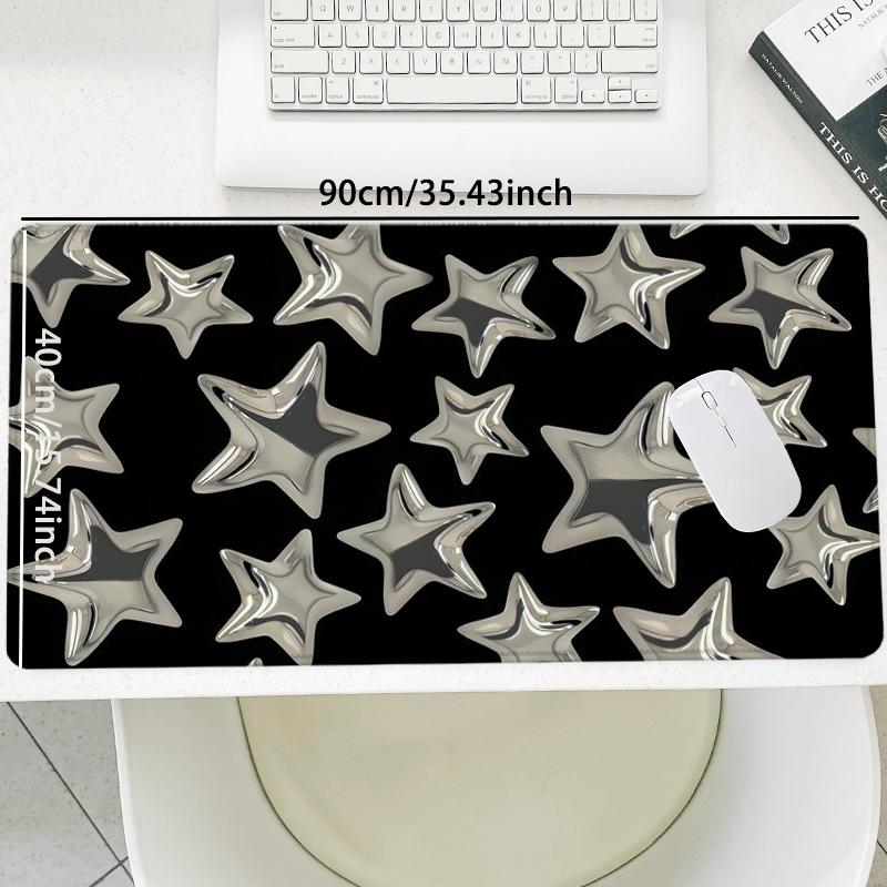 Star Pattern Mouse Pad, Rectangle Gaming Mouse Pad, Non-Slip Rubber Base Stitched Edge Desk Pad for Home Office Game Room, Gaming Desk Accessory