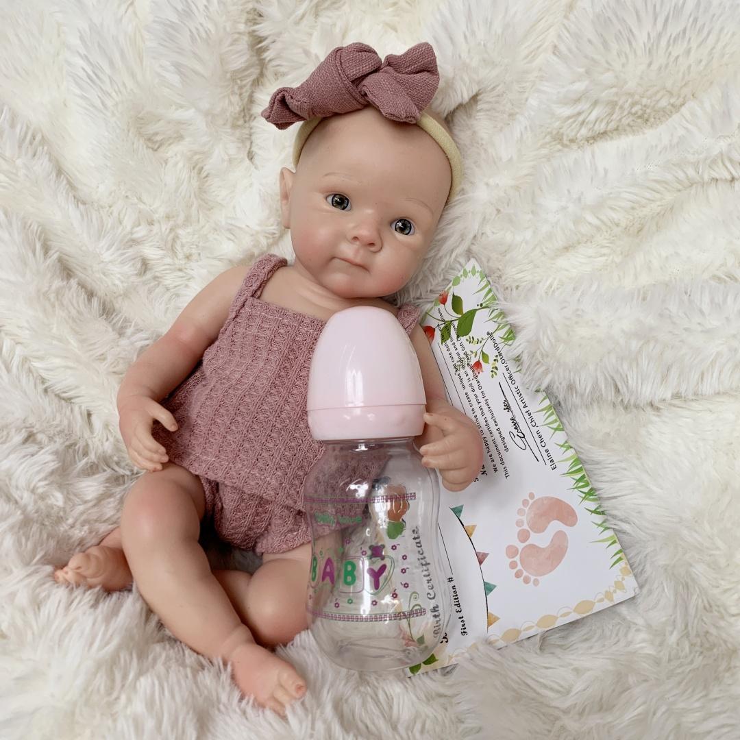 13 Inch Open Mouth Bettie Full Body Solid Silicone Reborn Girl Doll With Painted Bald 3D Painted Skin Handmade Waterproof Flexible Cute Reborn Doll For Children's Toy