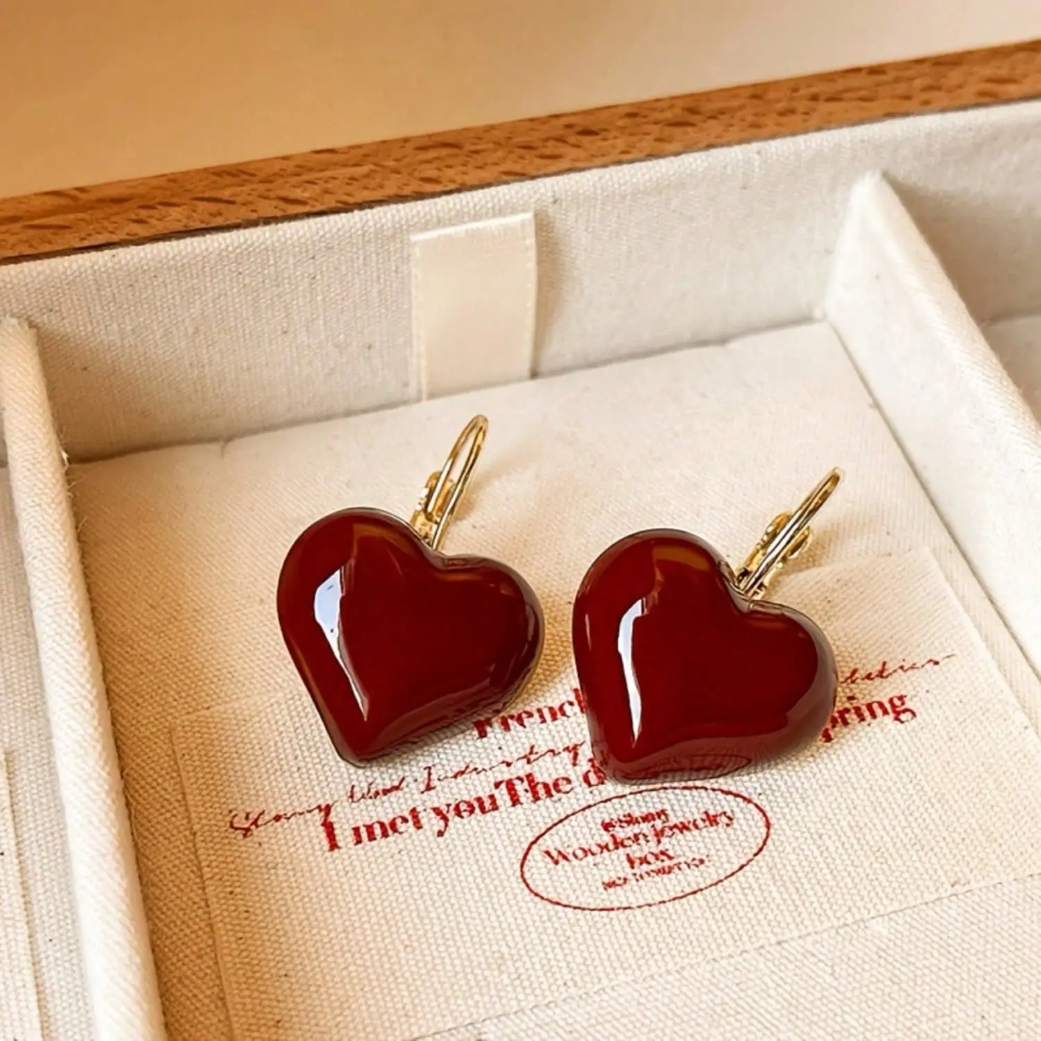 Women's Vintage Red Heart Leverback Drop Earrings - Elegant Metal Coating Heart Shape Jewelry for Daily Wear, Engagement
