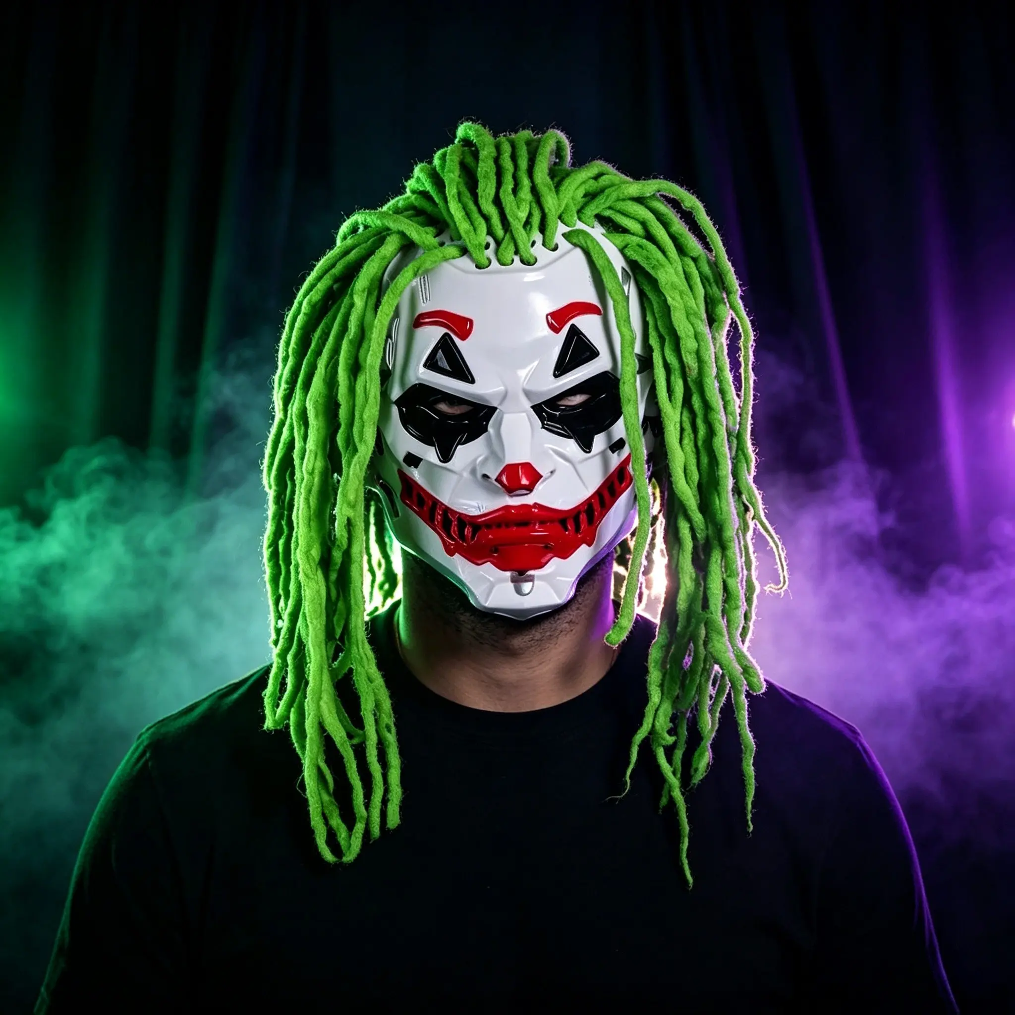Cyberpunk Mecha Joker Mask, Scary Sci Fi Cosplay Costume Prop, Dreadlocks Optional, for Halloween Party, Club, Music Festival, Masquerade & Carnival