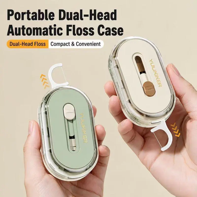 Portable Automatic Floss Pick Dispenser - Dual-Head Dental Floss Holder, 1-Touch Dust-Proof Refillable Case for Travel & Home, Lightweight Oral Care Home Organizer