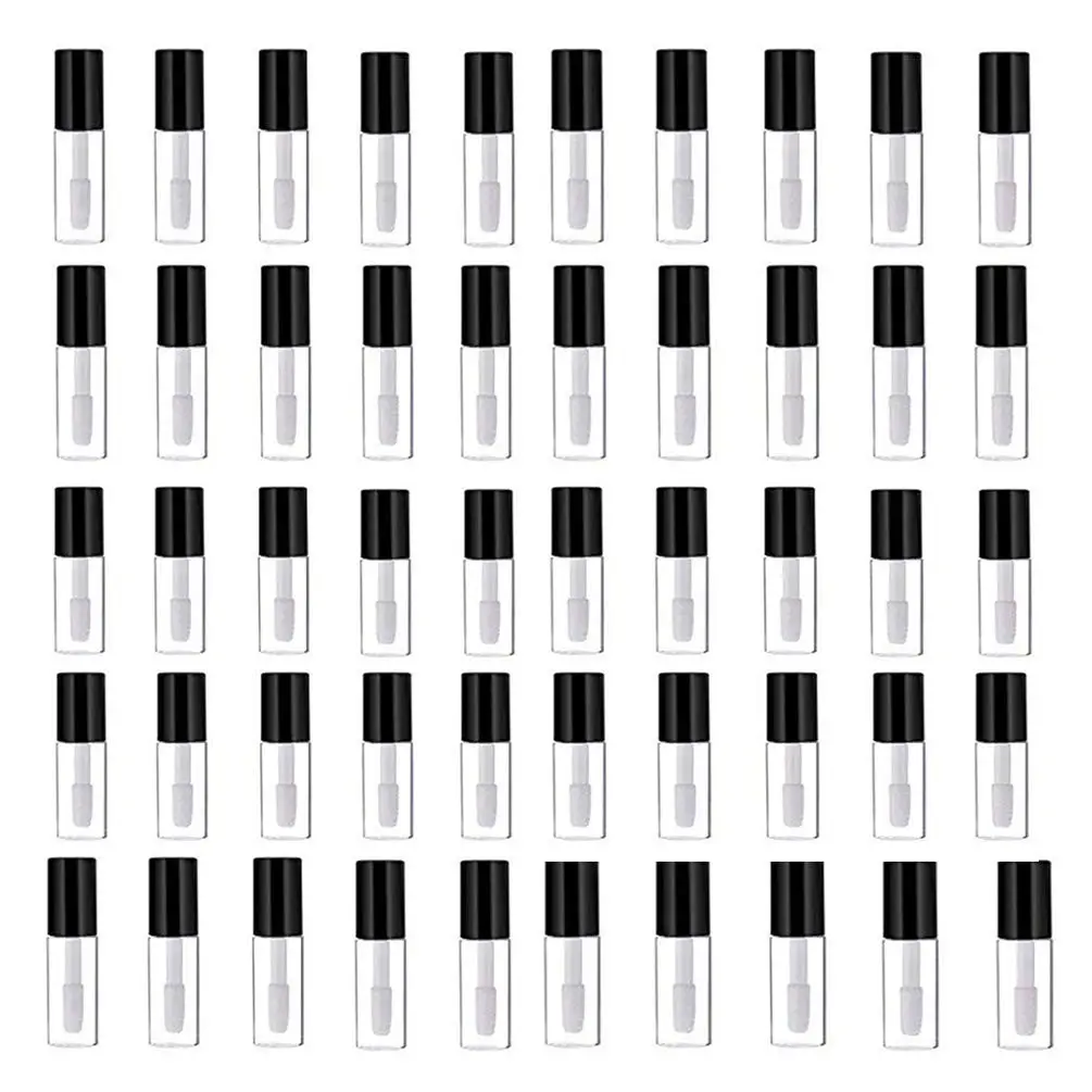 50 Pack 1.2ml Clear Mini Empty Lip Gloss Tubes with Black Lids for Lipstick and Lip BalmGift