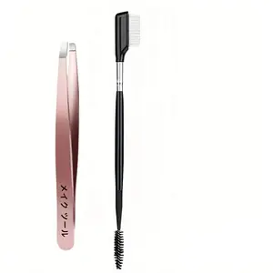 2pcs the Big Reveal Touch Up Tools for Lashes and Brows, Set of Tweezers and Dual Ended Lash/brow Comb, Essential Makeup Accessories