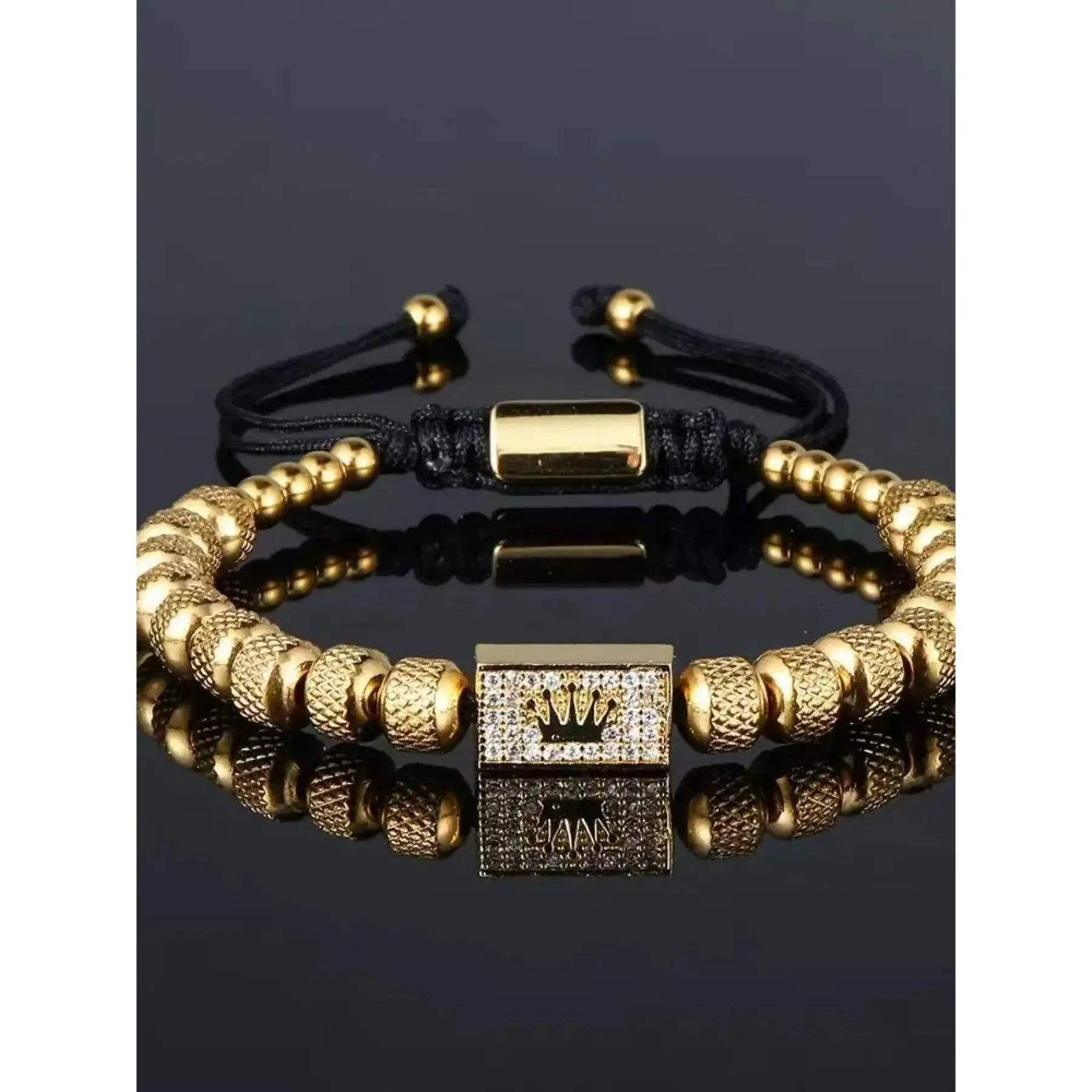 Durable Bracelet for Men with King Crown, Gold Plated Chunky Braided Jewellery, Tarnish Free Father's Day Gift