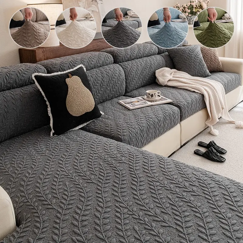 Bohemian Style Sofa Cover, Leaf Pattern Jacquard Elastic Sofa Slipcover, Durable Design, Suitable for Living Room, Bedroom, Office