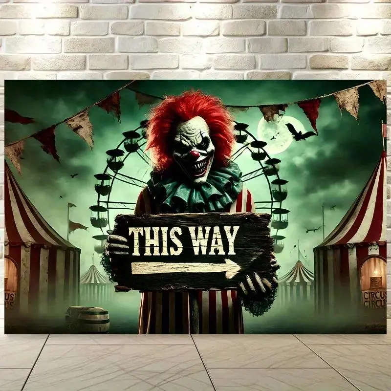 Outdoor Event Decor Scary Clown Circus Banner Halloween Party Decoration for Indoor and Outdoor Hanging Background Festival Atmosphere Decorations