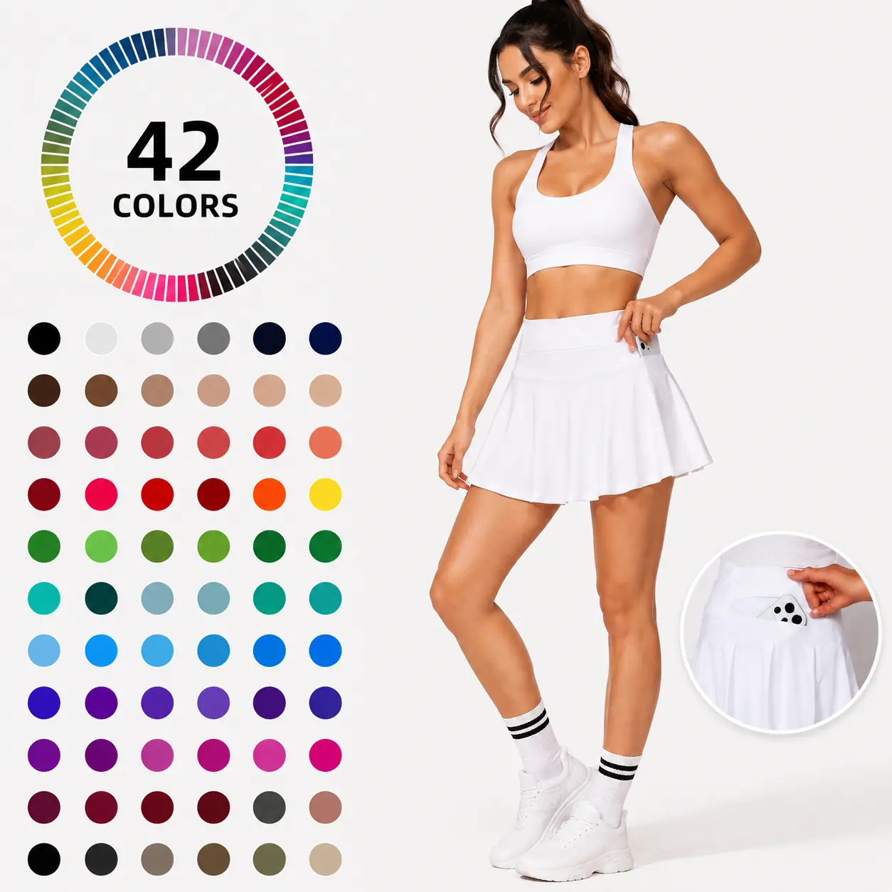 Rise Active Women’s High Waisted Pleated Tennis Skirt with Pocket, Flowy Athletic Mini Skirt for Pickleball, Golf, Workout and Casual Wear