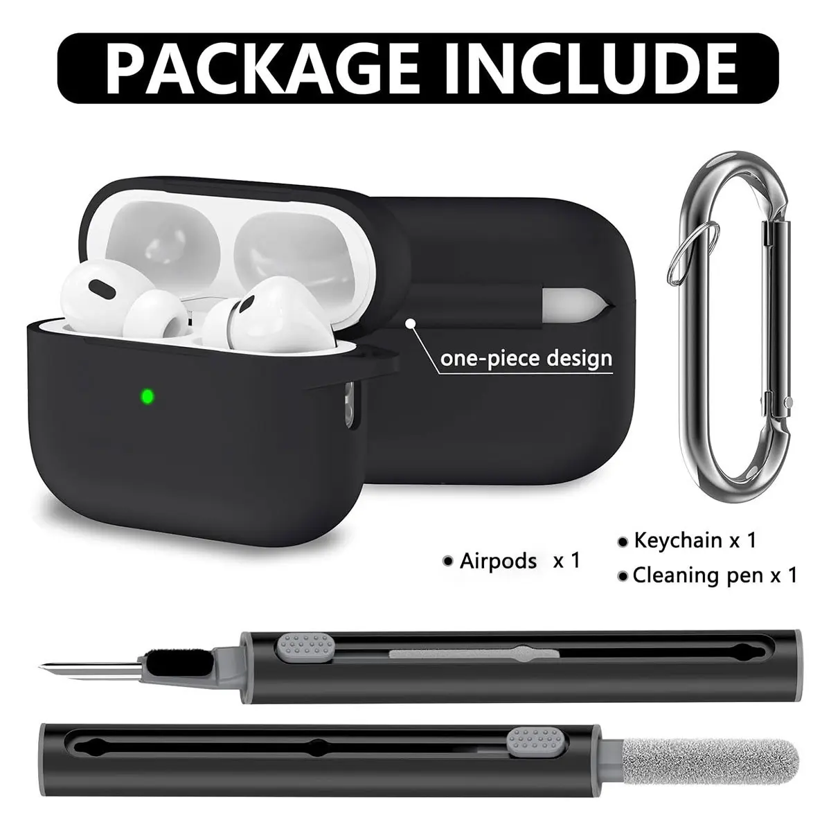 Bluetooth-compatible Earphone Case for AirPods 1/2/pro/pro 2/3/4, Silicone Protective Cover, Cleaning Brush, Keychain, Thickened Design