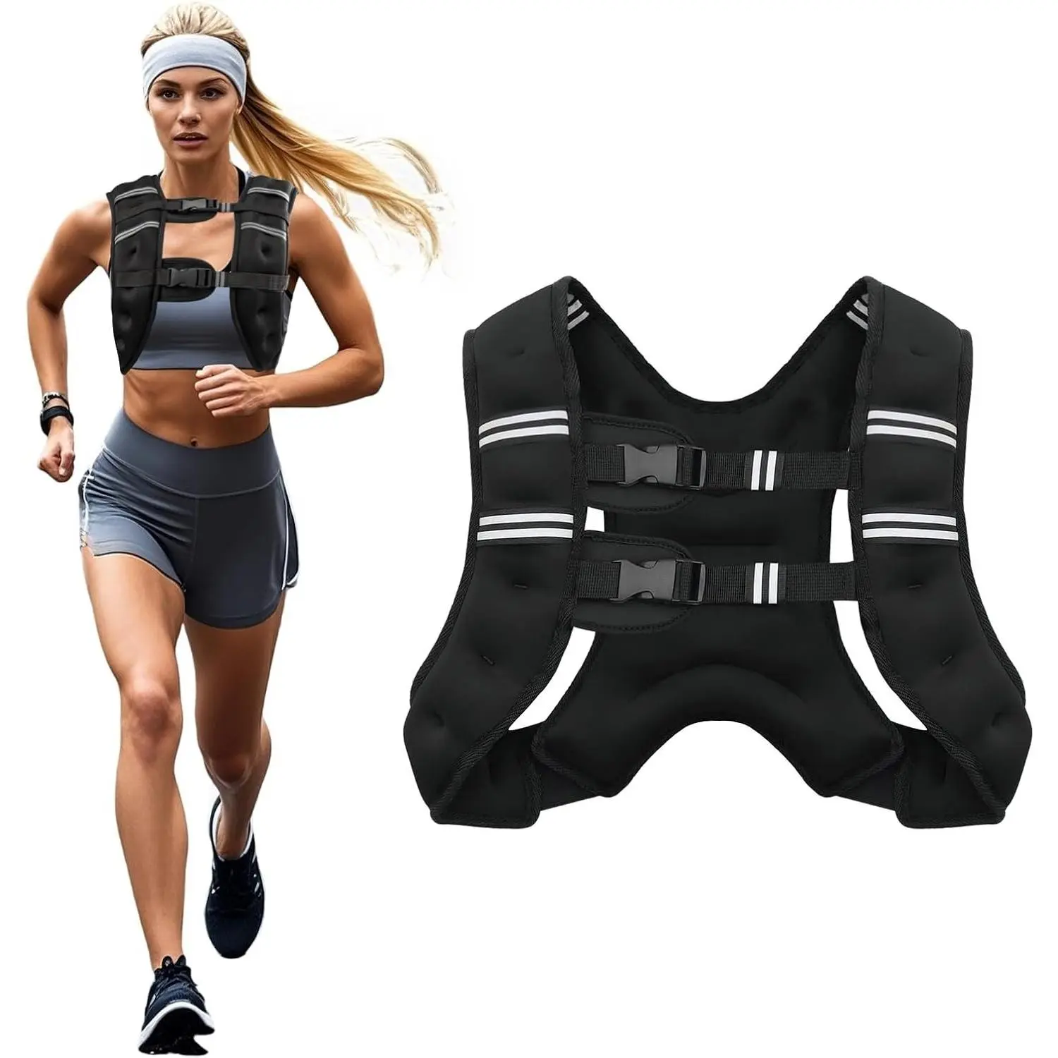 Weighted Vest for Men & Women, 6/8/10/12/16/20/25/30 lb Adjustable Weighted Exercise Vest with Reflective Stripe for Strength Training, Running, Workout, Jogging, WalkingGift