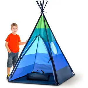 Kids Teepee Tent, Blue Indoor Pop Up Playhouse Tent with Portable Storage Bag for Boys, Girls and Toddlers, Reading Nook, Bedroom Play, Birthday Gifts and Imaginative Indoor Fun