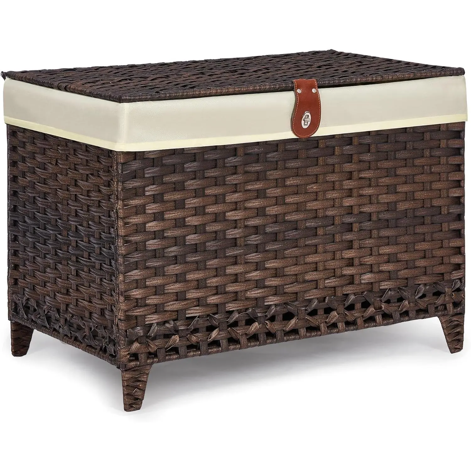 160L Wicker Storage Basket with Lid, Shelf Basket with Removable Liner Bag