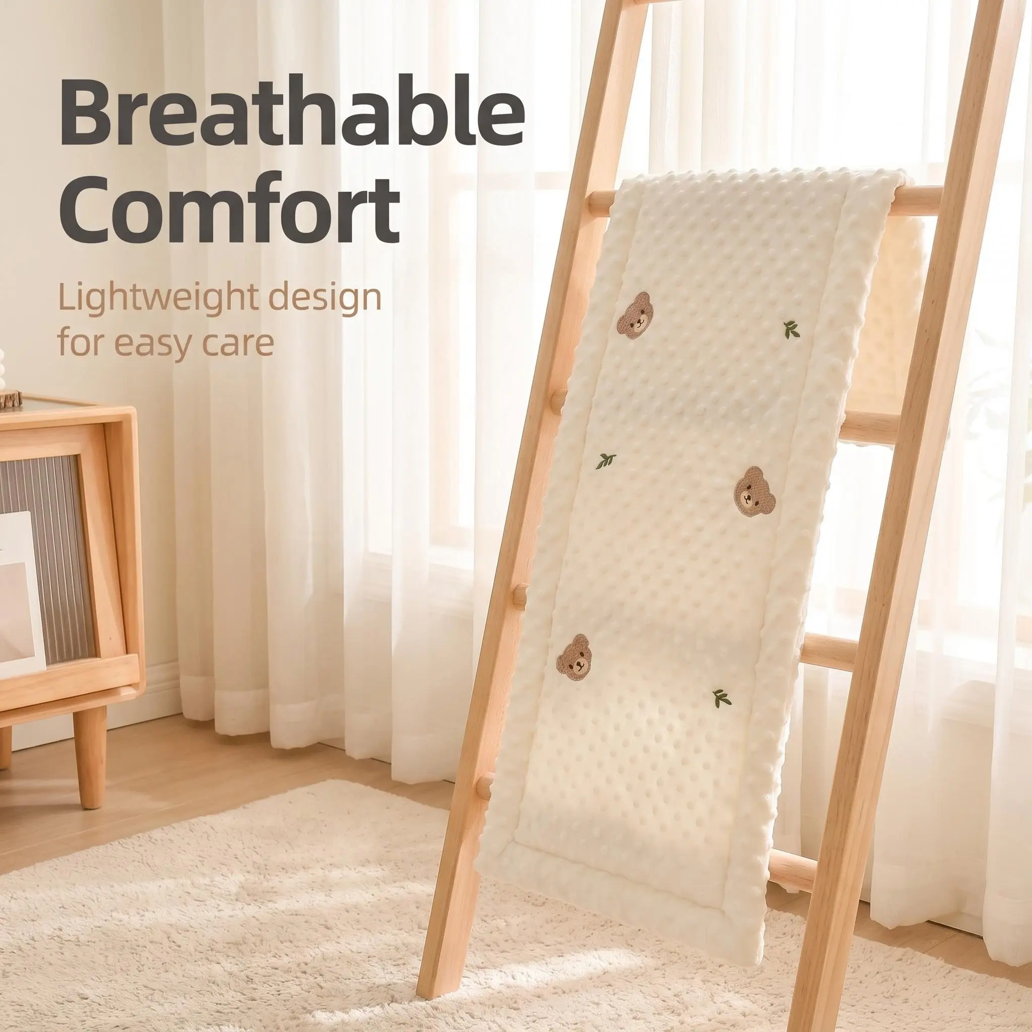 Bear Embroidered Bean Bag Long Pillow, Soft Touch Multi-Functional Fabric Cushion, Bed Guard Cover, 200cm Anti-Collision Strip