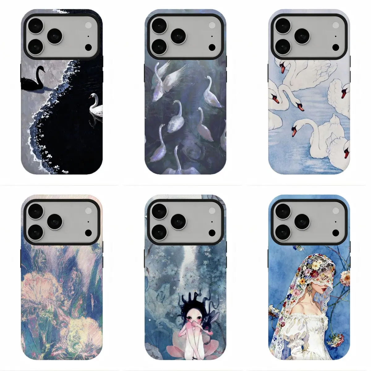Cottagecore Watercolor Black & White Swan Lake Art Phone Case, Compatible for iPhone 17Promax 16 15 14 13 12 11 and for Samsung S26‑21, Boho Fairycore Aesthetic, Dreamy Pastel Vibe, Shockproof Protective Cover, Perfect Holiday Gift, Best Gift for Her