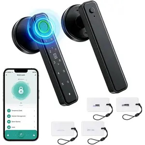 Fingerprint Door Lock, Door Locks for Bedroom, Keyless Entry Door Knob with Handle,Generate Passcode App Remotely- Door Lock for Apartment, Office-Black