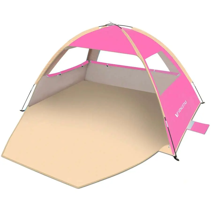 Venustas Beach Tent Sun Shelter For 3 Person, UPF 50+ UV Protection Beach Canopy, Lightweight And Easy Setup Cabana, Portable Beach Shade Tent (Pink)