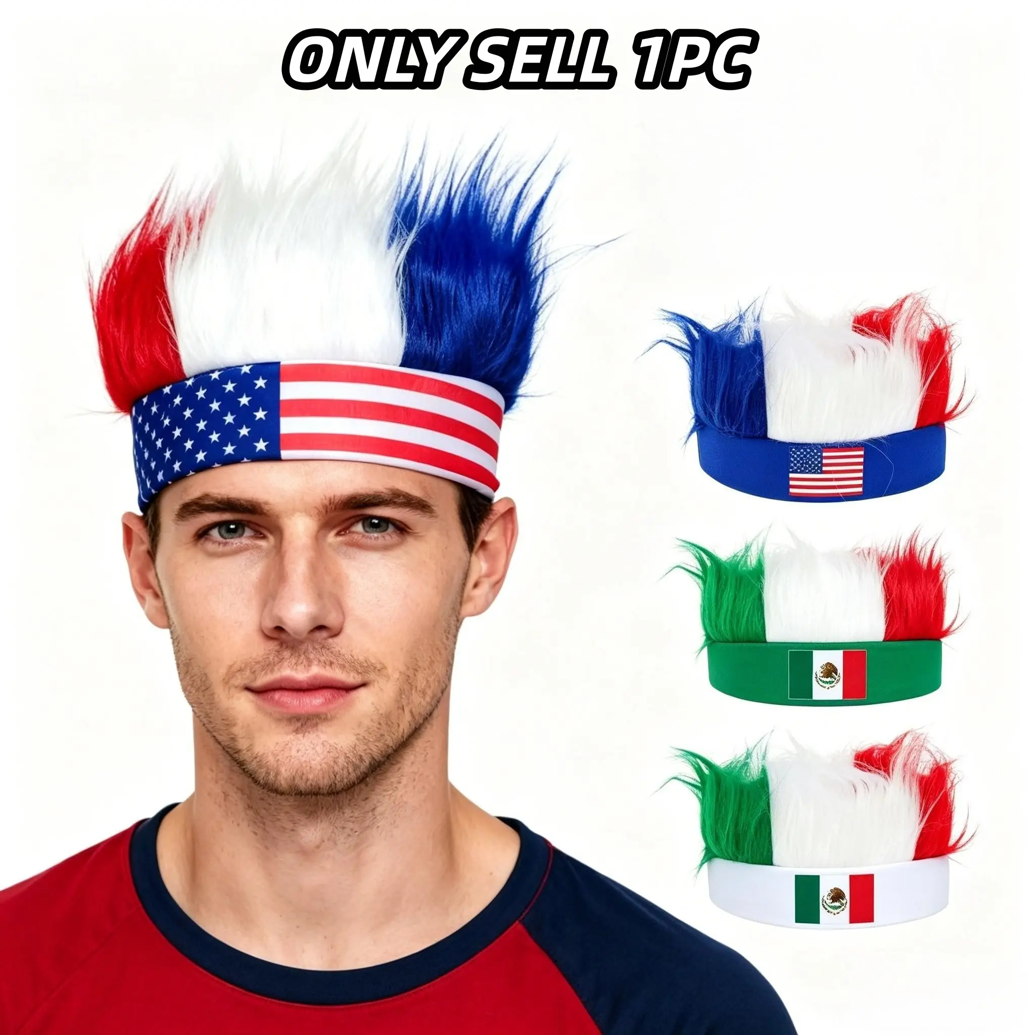 1pc Us Canada Mexico Soccer Flag Hat, Football Tournament Fan Wig Decoration Headband, Sports Event Accessory, Prop Accessories, National Flags, Outdoor