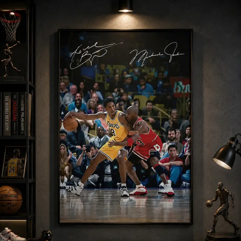 Michael Jordan Guarding Kobe Bryant Basketball Canvas Poster, Basketball Legends Wall Art Print, Sports Room Decor for Bedroom, Dorm, Gym, Office & Man Cave, Basketball Fan Gift