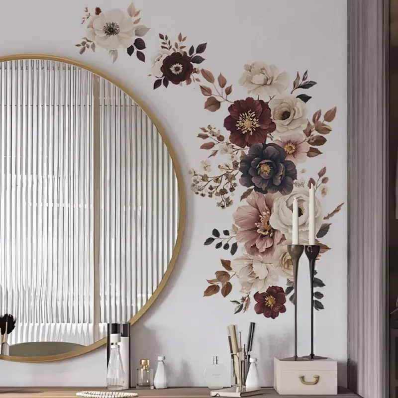Elegant Floral Wall Sticker, Decorative Sticker, Removable PVC Wallpaper for Living Room, Dining Room, Bathroom, Bedroom, Home Decor Gift
