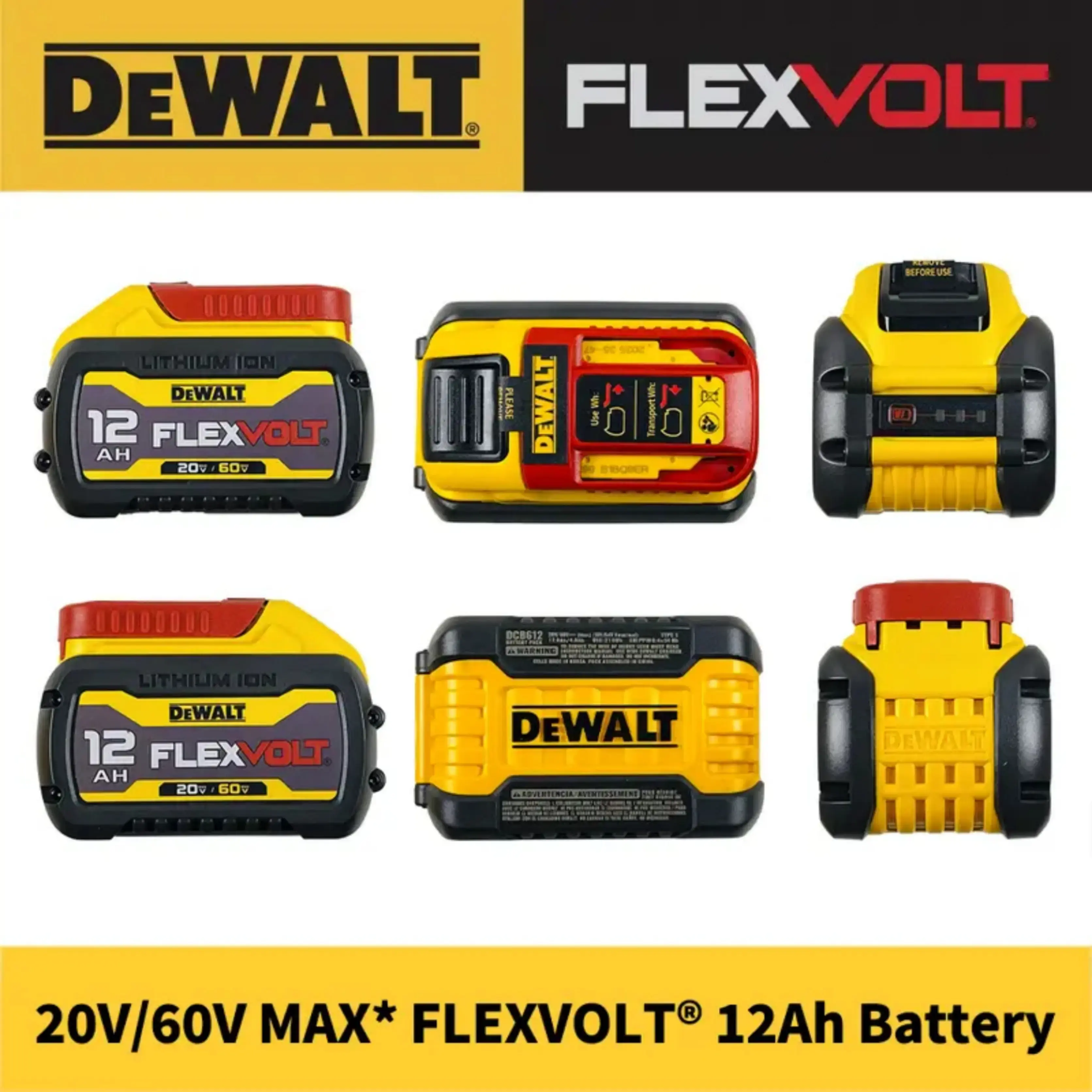DEWALT DCB612 FLEXVOLT 20V/60V MAX* Battery, 12.0-Ah for Power Tool Premium High Capacity Long Lasting Cordless Tool Battery