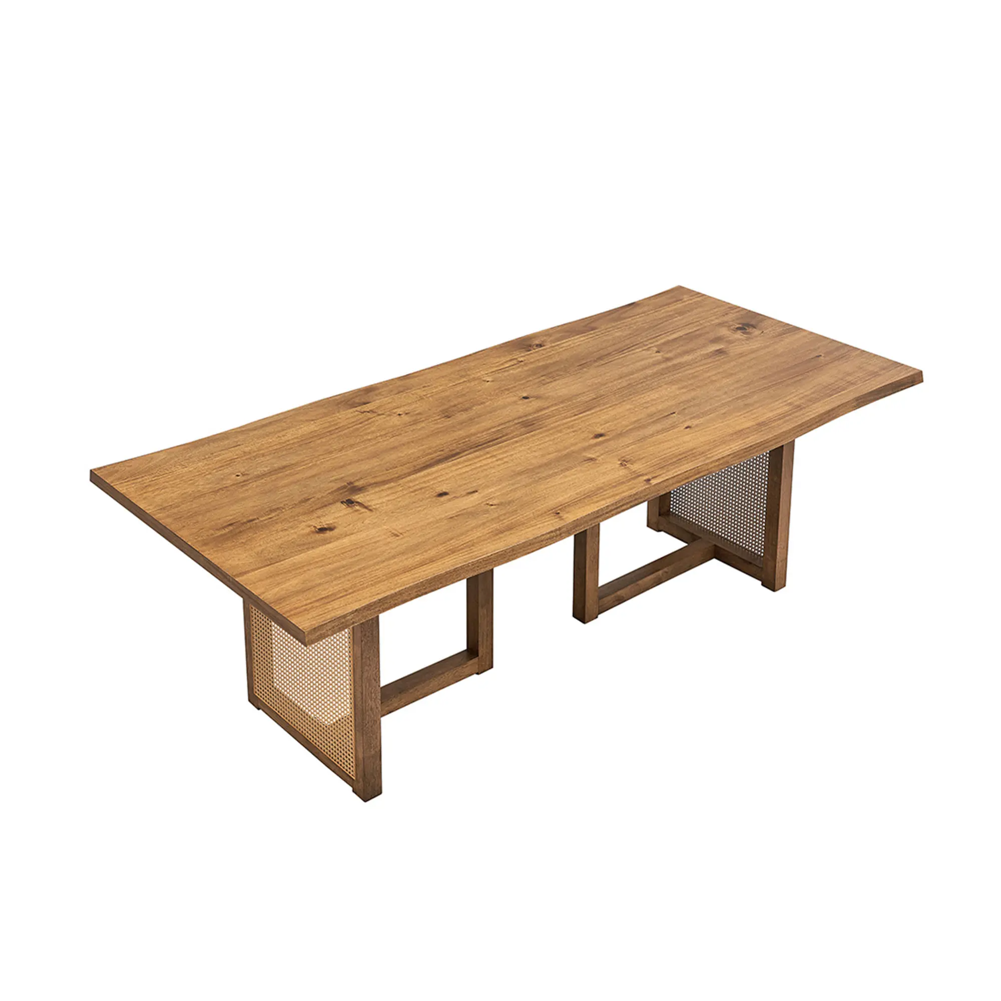 ARCH 86.61 Inch Oversize Rectangular Waves Dining Table for 6 Persons, Mid Century Modern Wooden Kitchen Table, Bohemian Rattan Weave Dining Table for Living Room, Large Family Dining Table, Living Room Table for Sofa Side, Bedroom, Office